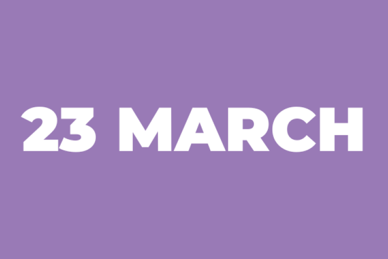 Purple background with text 23 March 