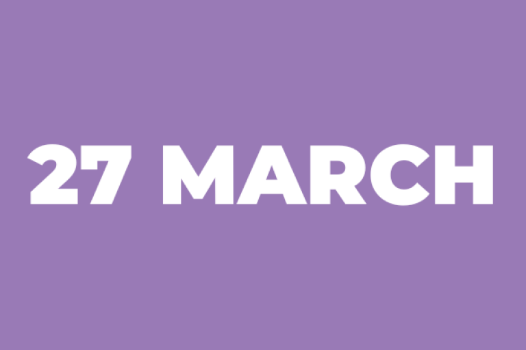a purple text box which reads 27 March 