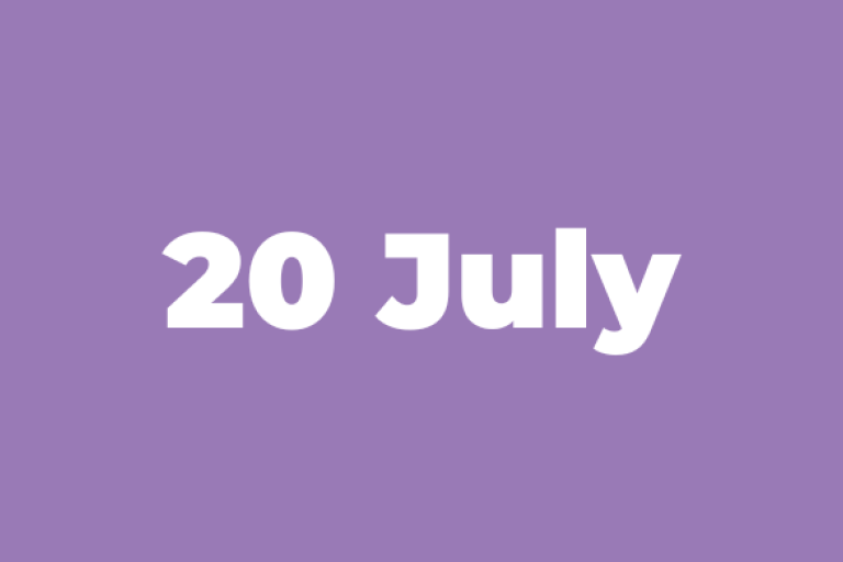 a purple text box which reads 20 July 